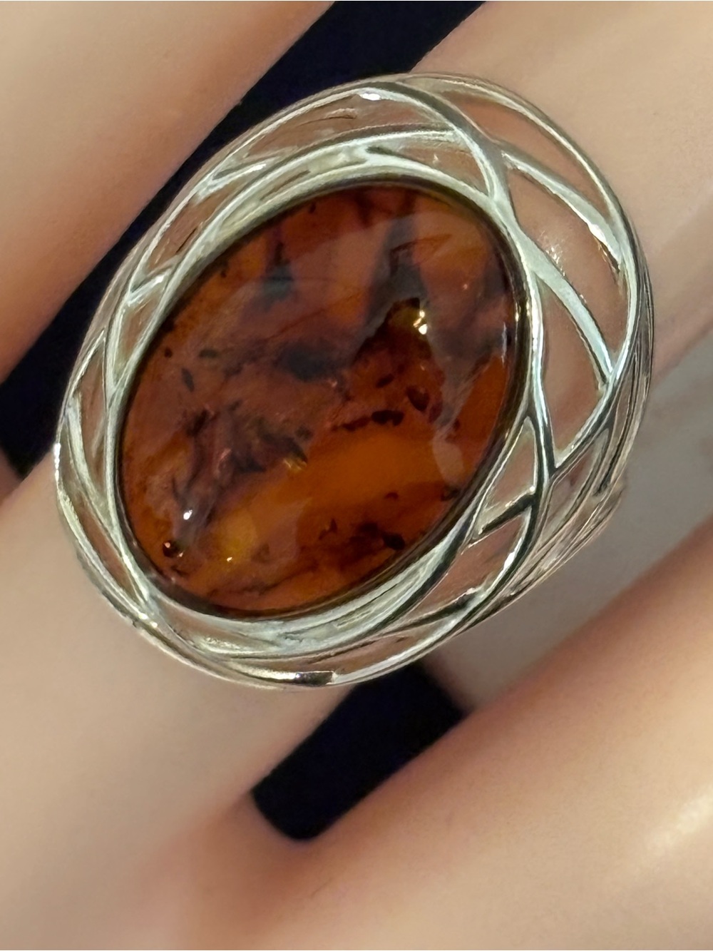 Sterling Silver Oval Amber Ring in Amber Brown by Midwest Amber